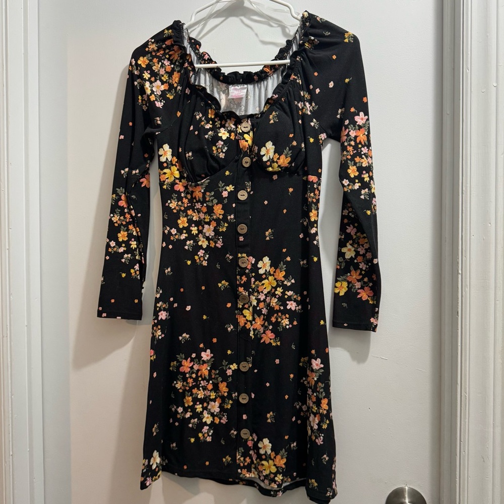 Black Floral Button-Down Dress
